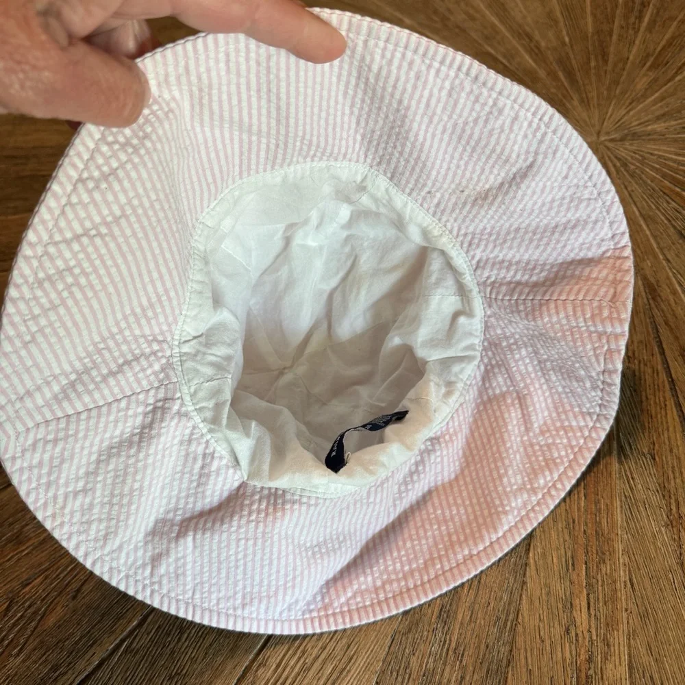 Girls Ralph Lauren pink spring seersucker bucket hat size 4-6X striped cotton